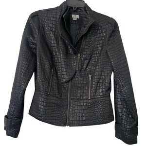 Worthington Black Crocodile Embossed Moto Jacket Size Medium Asymmetrical Peplum